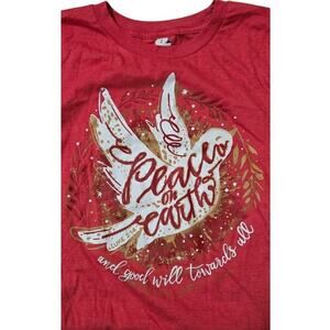 Love in Faith Christmas Peace on Earth long sleeve shirt Red NWOT SZ MED festive